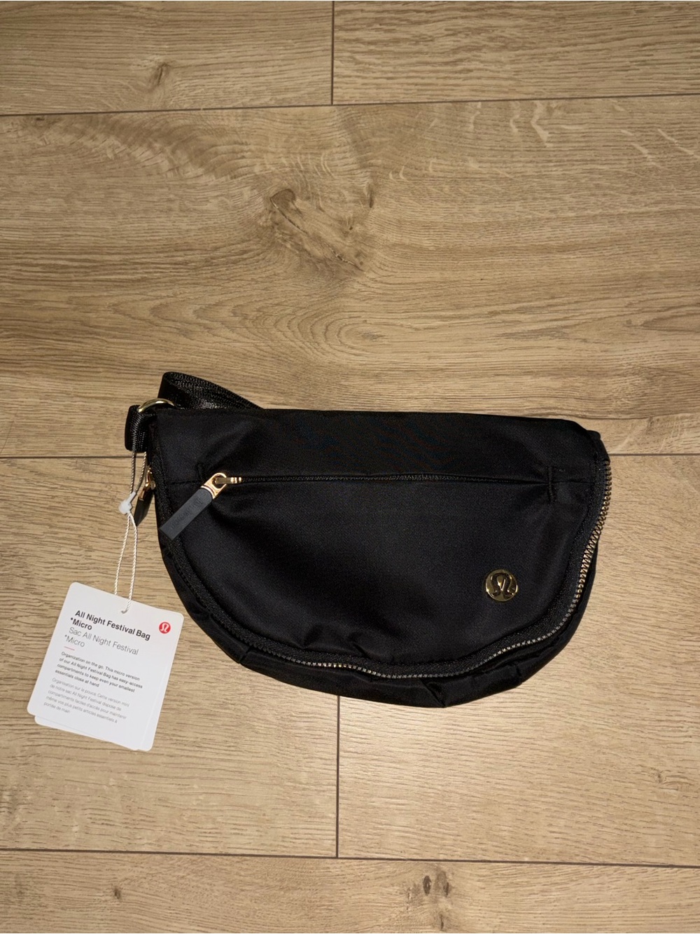 lululemon athletica Black Belt Bag with Gold Accents
